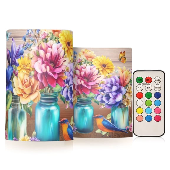 Butterflies Flickering Flameless Candles Battery Operated with Remote Timer LED Pillar Candles Set of 2