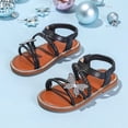 thumbnail image 2 of Duqingm Girls Summer Shoes Toddler Girls Sandals Soft Rubber Princess Flat Shoes Summer Flower Girl Shoes Black,12.5, 2 of 7