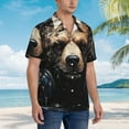 thumbnail image 3 of Balery Urban Bear With Headphones Camisas hawaianas de manga corta para hombre, camisas playeras de corte holgado, camisas de vacaciones con botones,Small, 3 of 7