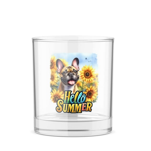 French Bulldog Hello Summer Sunshine Sunflowers Spring Retro Vintage 11oz Whiskey Glass Mug Dog Lover Gifts Whiskey Cocktail Glasses Cup - 00008