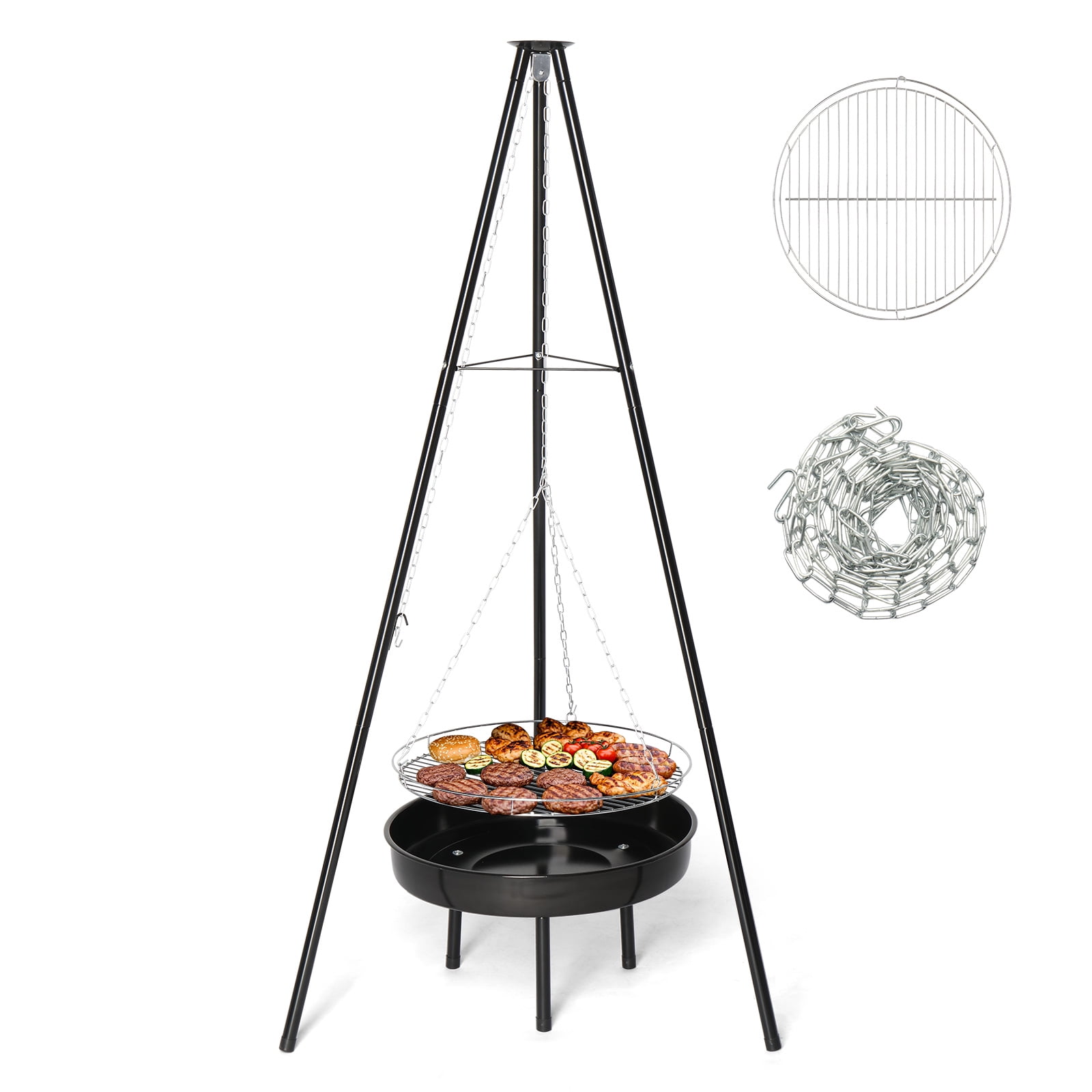 Zimtown Grill Swing Campfire Cooking Set,Tripod Cooker BBQ Grill with Grill Pan and Grill Rack