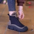thumbnail image 3 of Botas de nieve deshilachadas con cremallera frontal y suela gruesa para mujer, botas de invierno de algodón cálidas, casuales y cómodas a la moda, 3 of 5