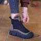 thumbnail image 5 of Botas de nieve deshilachadas con cremallera frontal y suela gruesa para mujer, botas de invierno de algodón cálidas, casuales y cómodas a la moda, 5 of 5