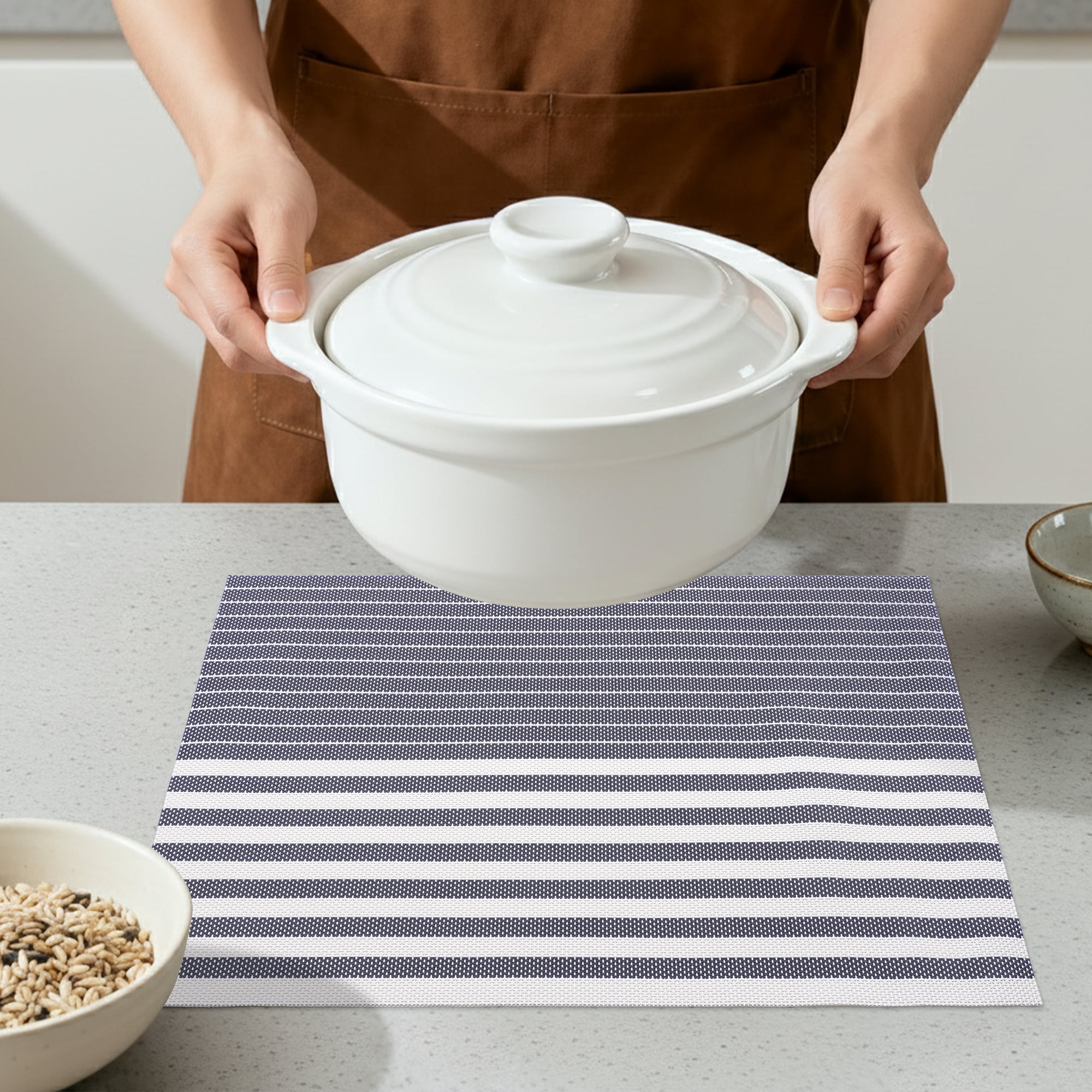 Unique Bargains Set of 6 Wipeable Plastic Placemats for Kitchen Dining Table Dark Blue