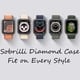 thumbnail image 2 of 2 Pack Diamond Case Tempered Glass Screen Protector Compatible with iWatch 41mm Series 8 Series 7, Bling Diamonds Hard PC Bumper Protective Cover Compatible with iWatch 41mm (Black/Black), 2 of 5
