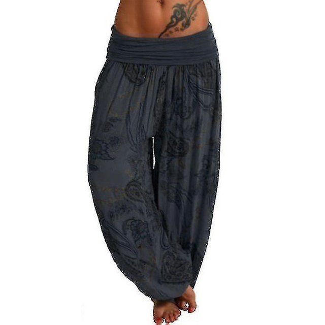 Pantalones bombachos estampados de talla grande para mujer, pantalones largos de pierna ancha, pantalones bombachos sueltos