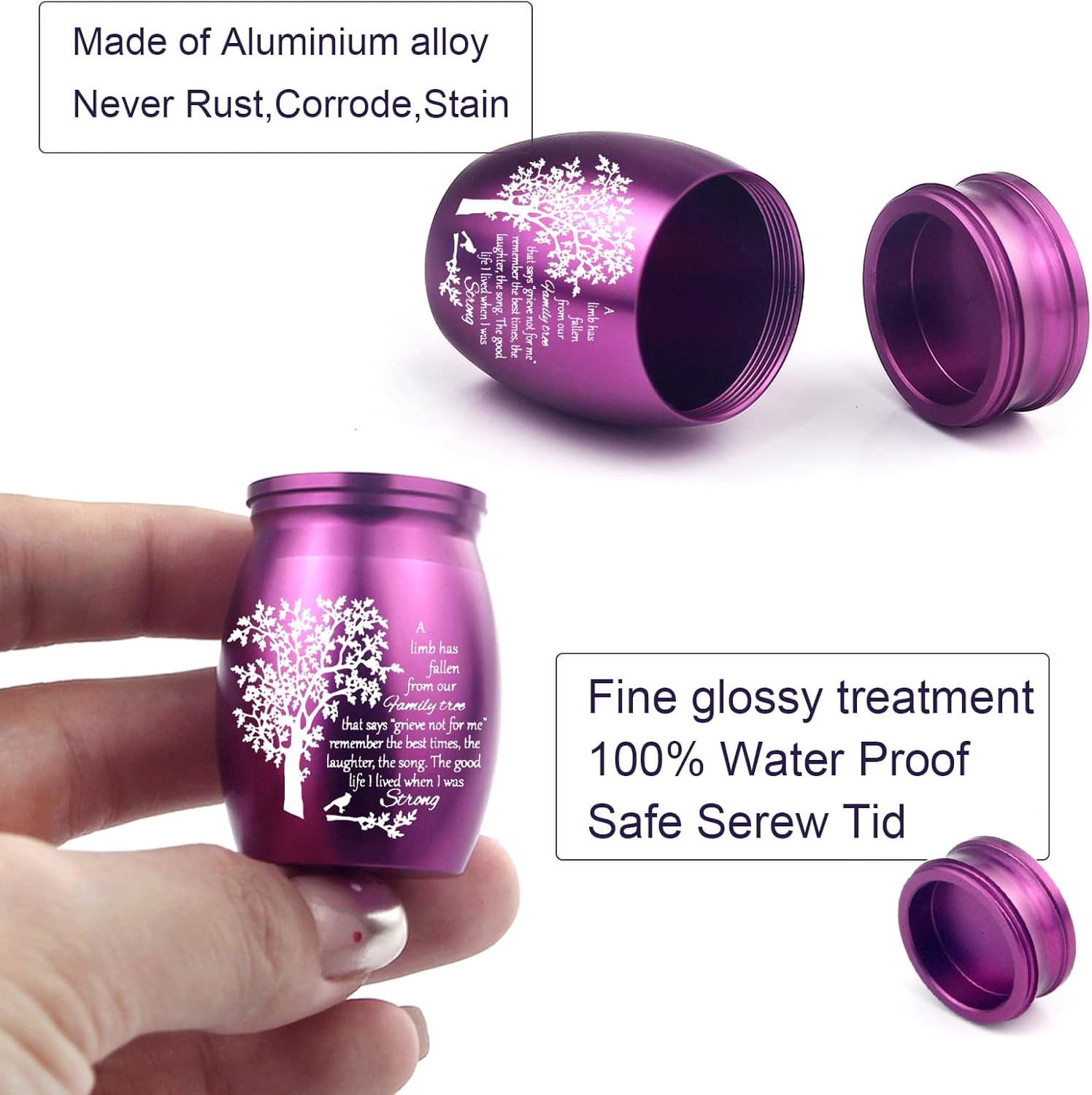 Cremation Urn Necklace for Ashes Set of 6- Small Cremation Urns for Human/Pet Keepsake Sharing Urns Memorial Ashes Holder-a Limb has Fallen from the Family Tree (6Pcs-Purple)