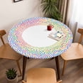 thumbnail image 5 of Rainbow Polka Dot Art Elastic Fitted Round Table Cover Vintage Wave Point Waterproof Outdoor Tablecloth for Holiday Party, Picnic, Patio & Dining Fits Tables Up to 45"-54", 5 of 8
