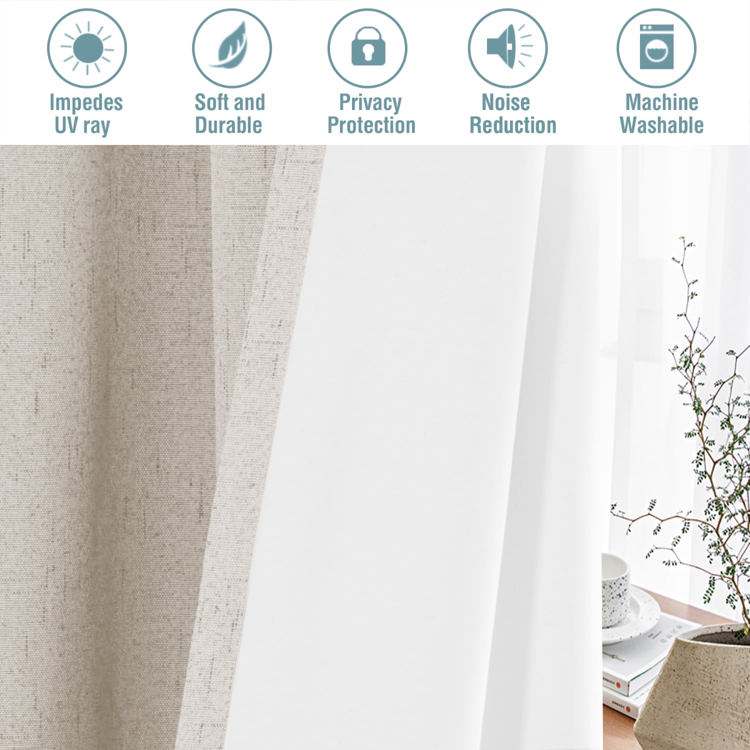 H.VERSAILTEX Linen Blackout Curtain for Bedroom Living Room,84 Inch Long Curtain Set of 2 Panels, Thermal Grommet Blackout Drape, Room Darkening Window Curtain (52" x 84", Natural)