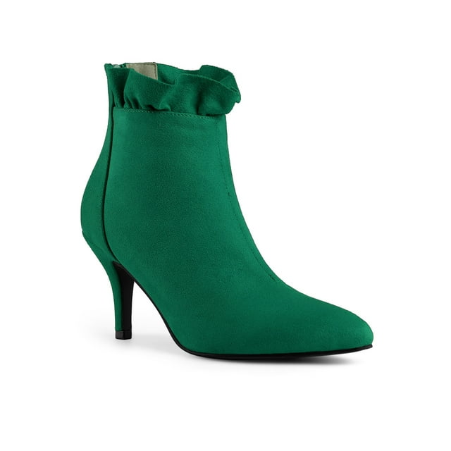 Unique Bargains Bottines à Talon Aiguille à Volants avec Fermeture Éclair pour Femmes