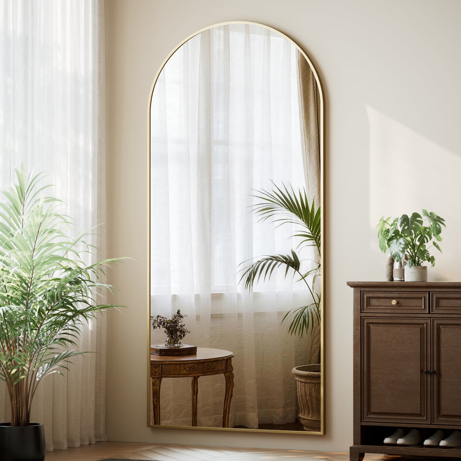 AUROMIR 71"x30" Arched Full Length Mirror Floor Mirror Full Body Standing Mirror, Gold