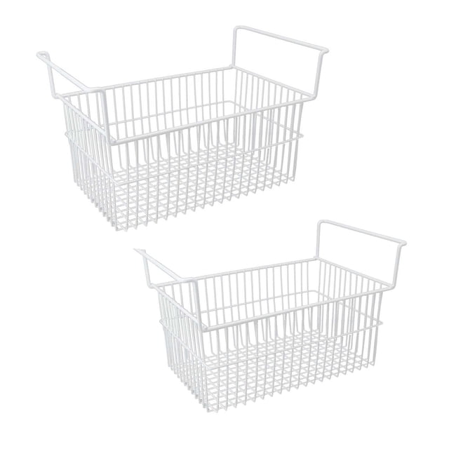 2Pcs Freezer Wire Basket, Large Capacity Easy Grip Handles Multi Purpose Steel Organizer Bins For Kitchen Closets