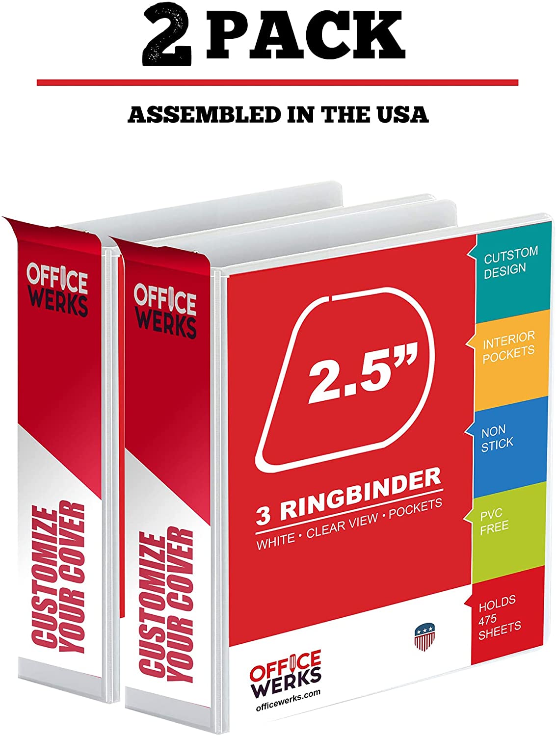 Ring Binder Depot Professional Angle D 2.5" D-Ring Binder, Letter Size, White, 2 Pack