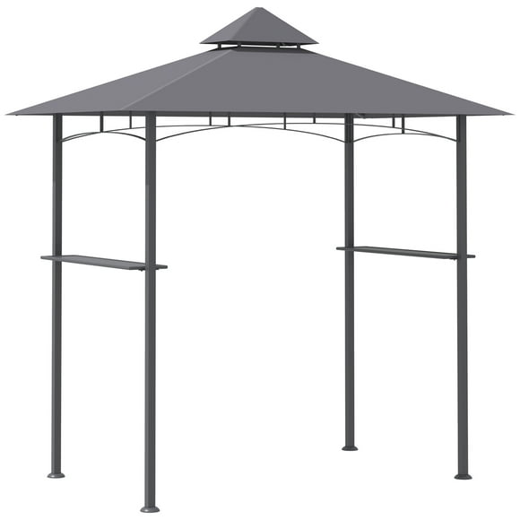 Outsunny 8' x 5' BBQ Grill Gazebo Tent with Double Tiered Canopy for Outdoor Sun Shade, Grey