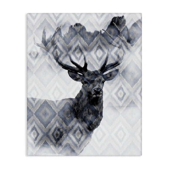 Stupell Industries Southwestern Large Antler Elk Portrait Rustic Blue Diamond Pattern Canvas Art, 16 x 20, by Kim Allen