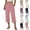 Beige, variant on Women's Capri Pants Summer straight fit wide leg button waist solid color button detail with pockets Blue M