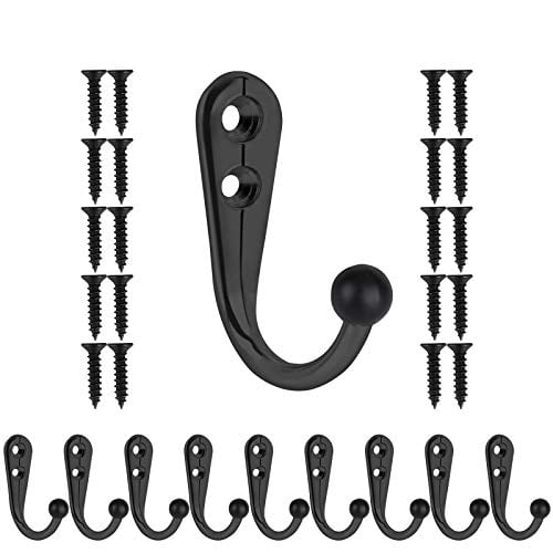 10 PCS Coat Hooks Wall Mounted,Premium Black Heavy Duty Metal Wall Hooks for Hanging Coats,Towel Hooks,Keys,Closet Bag,Backpack Hanger,Farmhouse with 20 Screws