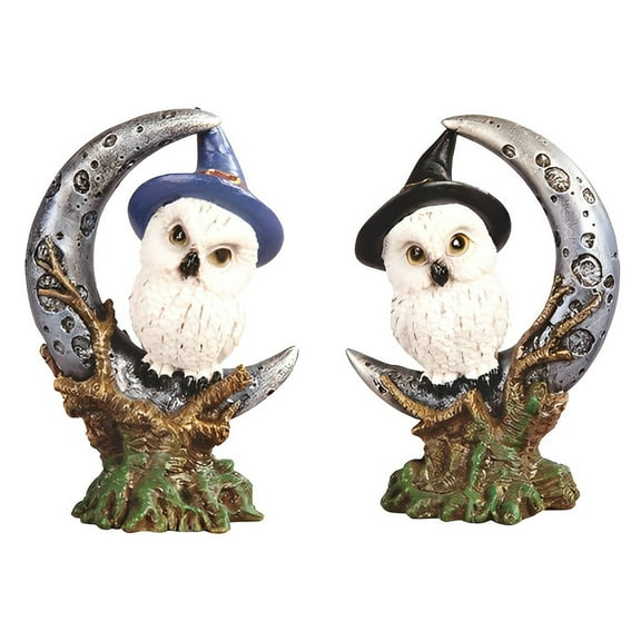 FC Design 2-PC 4.5"H Owl on Moon Set Figurine Statue Sculpture Ornament Decoration Home/Room Decor and Unique Gift Ideas for Housewarming, Holidays and Birthdays
