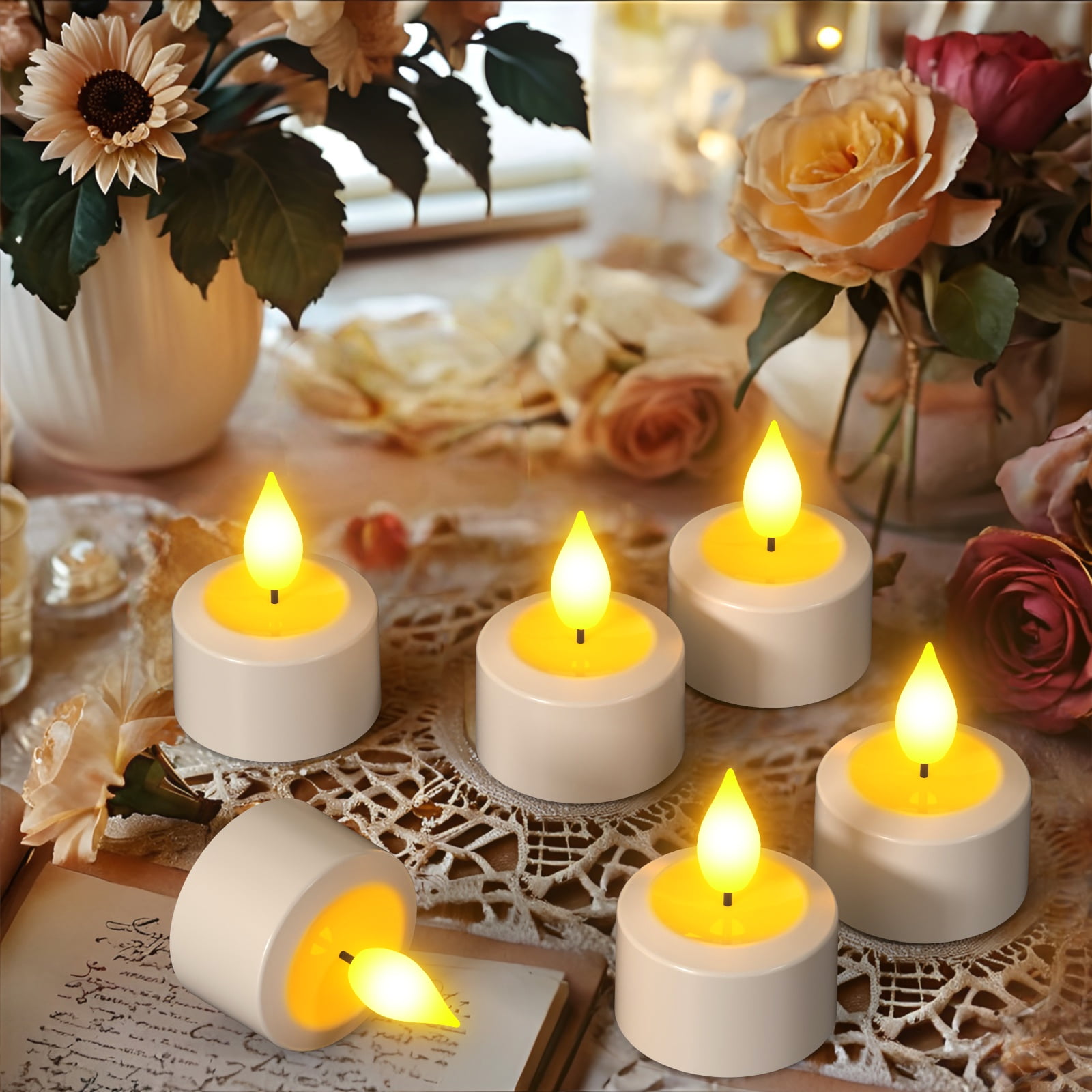 PChero 12pcs Rechargeable Tea Lights Flameless Candles with Remote Timer & Charging Base, Battery Operated LED Tealight Candles, Electric Fake USB Candles Small Votives Candles for Home Decor