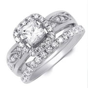 Comfort Fit 1.50 Carat Round Cut Bridal Ring Set Sterling Silver