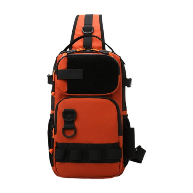 Bolsa de pesca tipo bandolera para exteriores con bolsillos frontales y superiores con cremallera Naranja