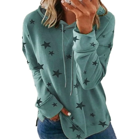 UKAP Star Print Basic Sweatshirt for Women Long Sleeve Hooded Tops Blouse Casual Fashion Holiday Hoodies Pullover