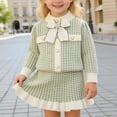 thumbnail image 2 of TBWNWG Girls' Dresses Toddler Long Sleeve Bow Cardigan with Ruffles Checked Skirt 2-Piece Set Children's Autumn Winter Casual Dress for Girls,Sizes 5-6 Years, 2 of 7