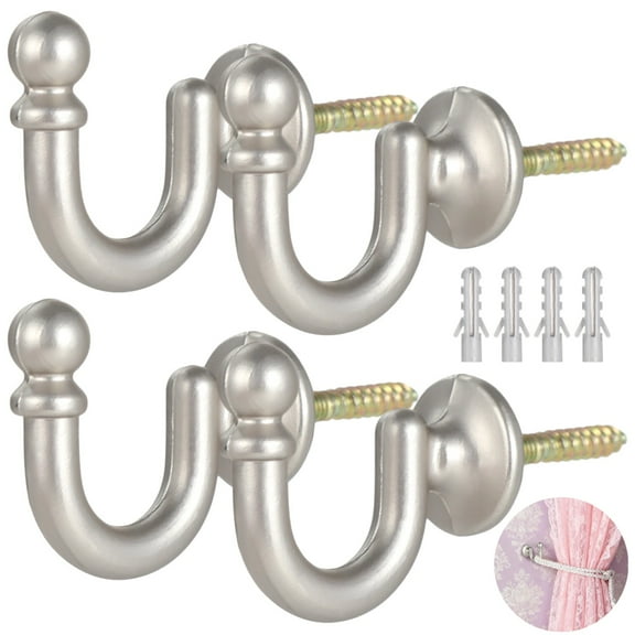 4PCS Curtain Holdback Hooks, Antique Bronze Wall Mount Drapery Tiebacks, Decorative Metal Curtain Tie Back Hooks, Zinc Alloy Window Treatment Hardware for Home Decor