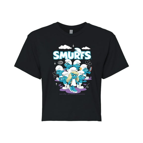 Smurfs - Group Logo - Juniors Cropped Graphic T-Shirt