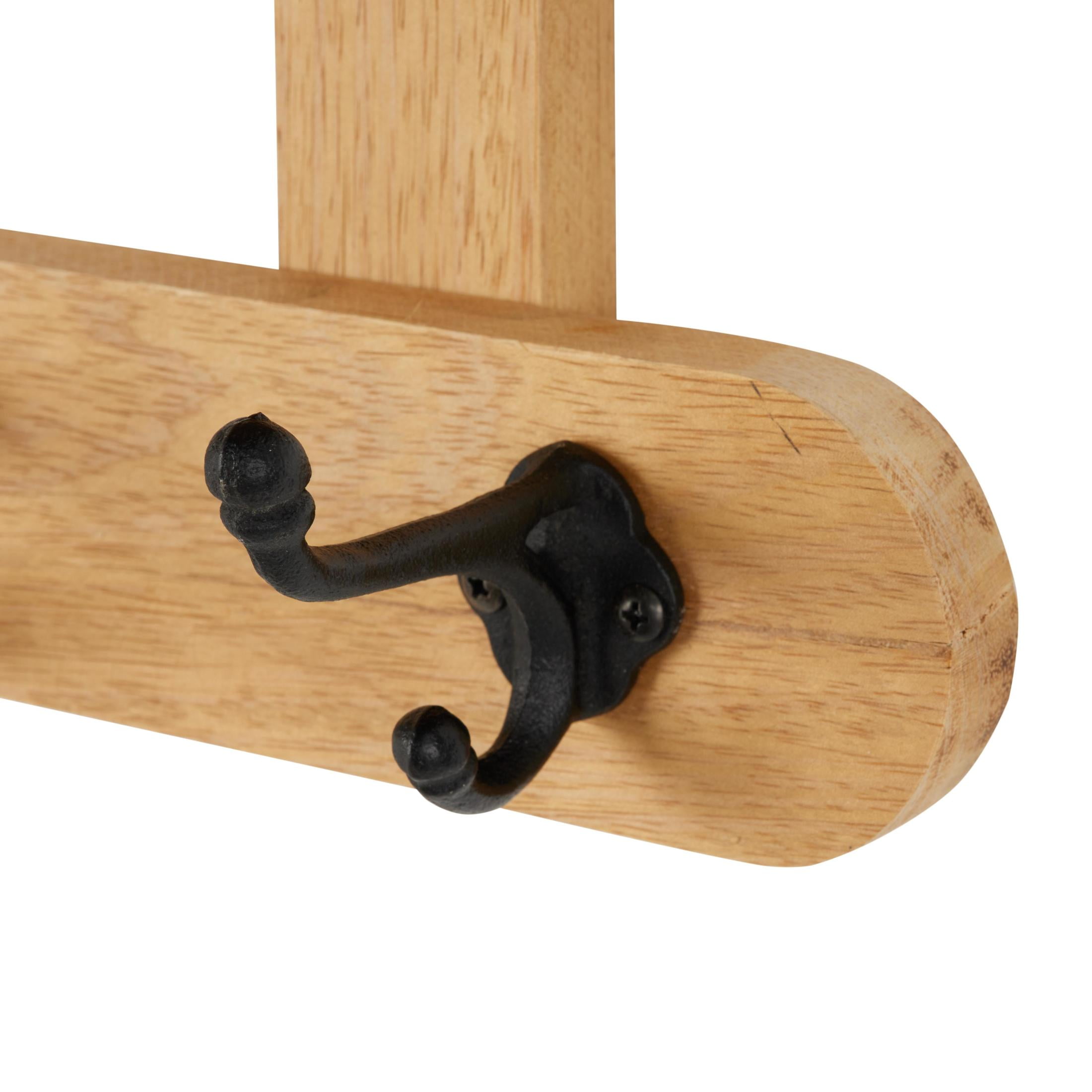 DecMode 26" x 8" Brown Mango Wood Handmade Single Shelf Wall Hook with 5 Hooks, 1-Piece
