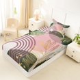 thumbnail image 4 of Castle Fairy Boho Tropical Leaf Twin Sheet Sets 3pcs for Kids, Geometric Print Bedding for Bedroom, Green Pink, 4 of 6
