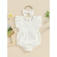 thumbnail image 3 of Musuos Baby Girl Summer Jumpsuit 3M 6M 12M 18M Solid Color Crew Neck Fly Sleeve Romper and Bow Headband Set Cute Clothing, 3 of 10