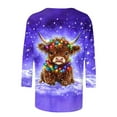 thumbnail image 3 of SEAOPEN Purple Cute Cow Graphic Tees 3/4 Sleeve Shirts Crewneck Womens Tops Tshirts for Women X-Large (Women's S-3XL), 3 of 5