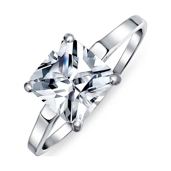 Bling Jewelry Womens Clear 3CT Princess Cut CZ Solitaire Engagement Ring Thin Band Sterling Silver
