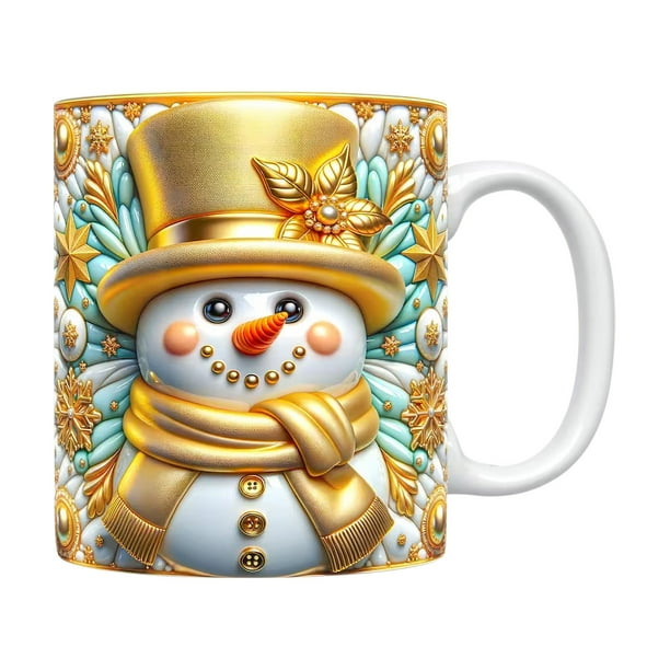 Pisexur Batería de cocina Taza navideña inflada con diseño de muñeco de nieve, taza de Papá Noel inflada de 15 oz y 11 oz. para la cocina del hogar