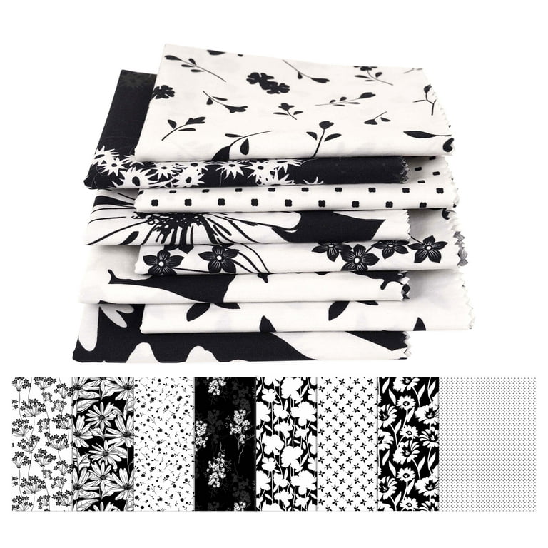 Soimoi 8 Pc Fat Quarter Bundle,FloralsPrint 18x 22DIY Patchwork-100%  CottonPre-Cut Quilting Fabric White & Black 