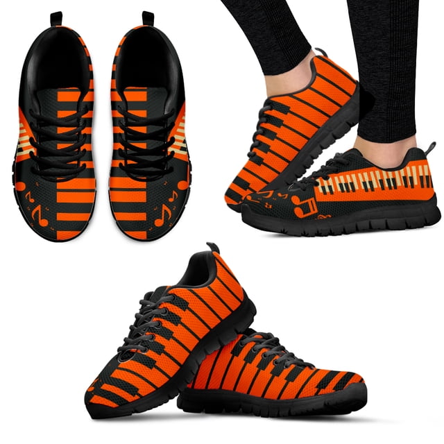 Music Piano Keyboard Pattern Ladies Lightweight Sneakers Mesh Flats Shoes Spring Breathable Lace-up Shoes for Women