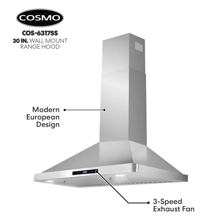 Cosmo 30 in. Ducted Range Hood in Stainless Steel with Touch Controls, LED Lighting and Permanent Filters, Silver