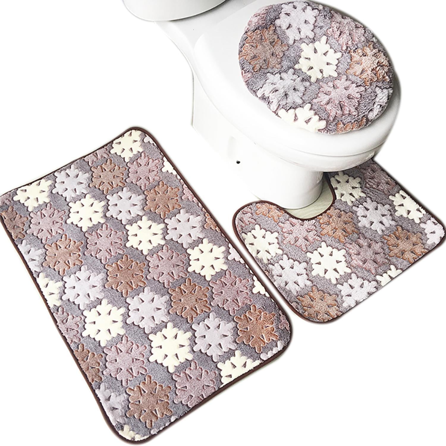 3Pcs/set Bathroom NonSlip Washable Carpet Floor Mat and Toilet Cover