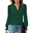 thumbnail image 1 of Blusa con volantes, manga abullonada, cuello en V, manga larga, color puro, tops de moda para mujer, 1 of 5