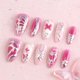 thumbnail image 1 of Uñas postizas adhesivas LWTZLW, tamaño mediano almendra, diseño rosa y plateado, 1 of 8