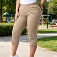 thumbnail image 2 of SHTXOZHI Womens Plus Size Capris Solid Color Elastic Waisted Fitted Pants Casual Workout Trousers with Pockets, 2 of 8