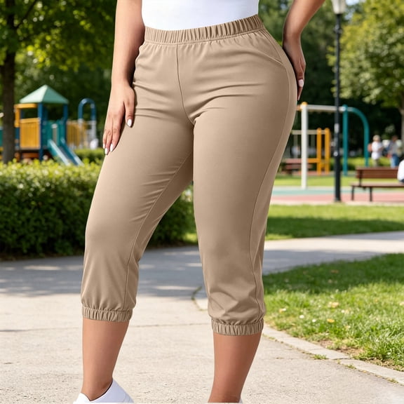 Xdegoge Womens Capri Leggings Plus Size Elastic Waist Athletic Workout Lightweight Cropped Pants with Pockets Running Gym Yoga Casual Activewear Xl-5Xl
