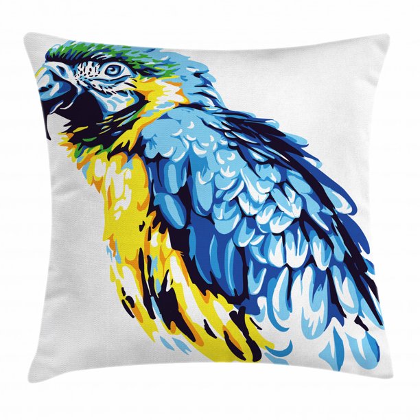 Animal Throw Pillow Cushion Cover, Painting Style Parrot Profile Exotic Creature Tropical Nature