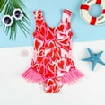 thumbnail image 2 of ibiyuan Girls Swimsuits Size 14-16 One Piece Bikini Set Tropical Printed Toddler Girl Bathing Suit Adjustable Strap Tankini Set High Waisted Ribbed High Waisted Swimwear Set,Red-E, 2 of 6