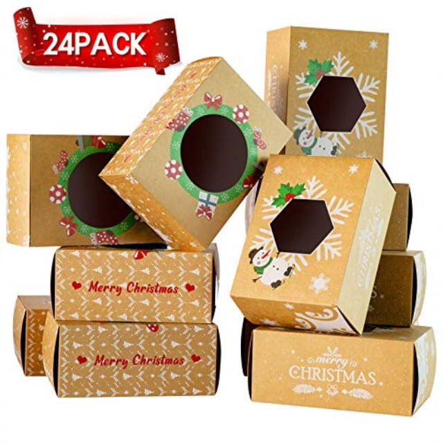 [24pcs]christmas cookie treat candy boxes,8"6"4"large brown kraft