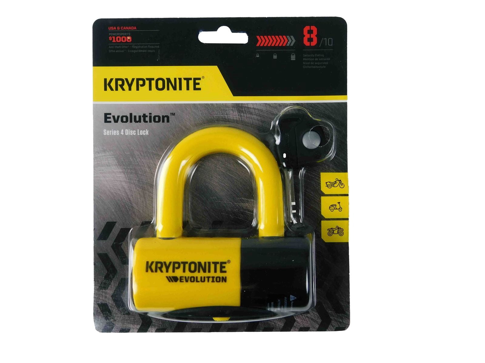 Kryptonite Stronghold with E4 Yellow Disc Lock and 915 5 ft Integrated Chain