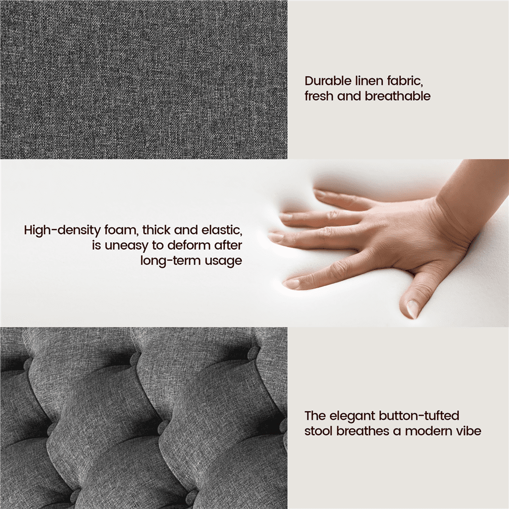 Yaheetech Linen-like Storage Ottoman Bench with Button-Tufted for Entryway Living Room, Dark Gray