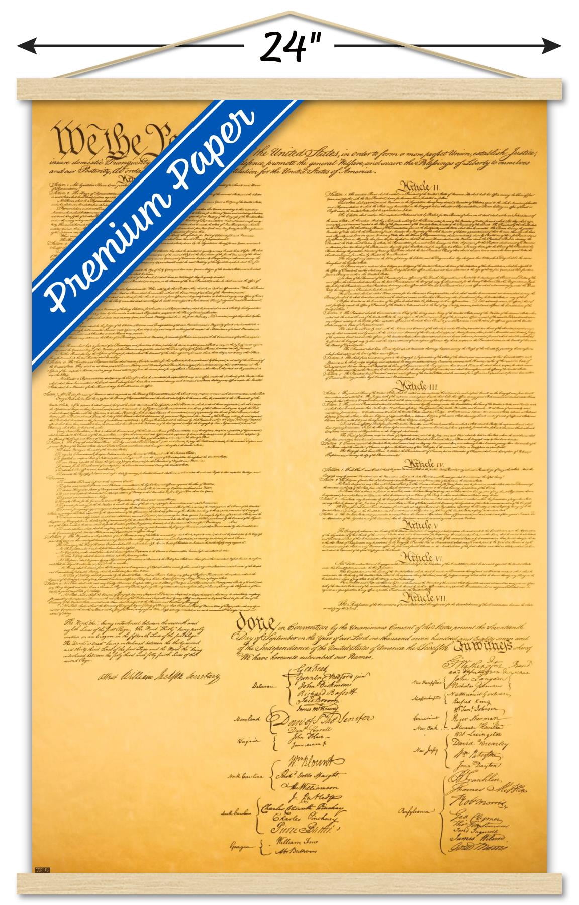 The Constitution Wall Poster with Wooden Magnetic Frame, 22.375" x 34"