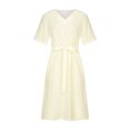 thumbnail image 4 of Robes d'Été Décontractées pour Femmes Col en V Manches Courtes Robe en Coton et Lin Couleur Unie Ample Légère Robes Midi, 4 of 7